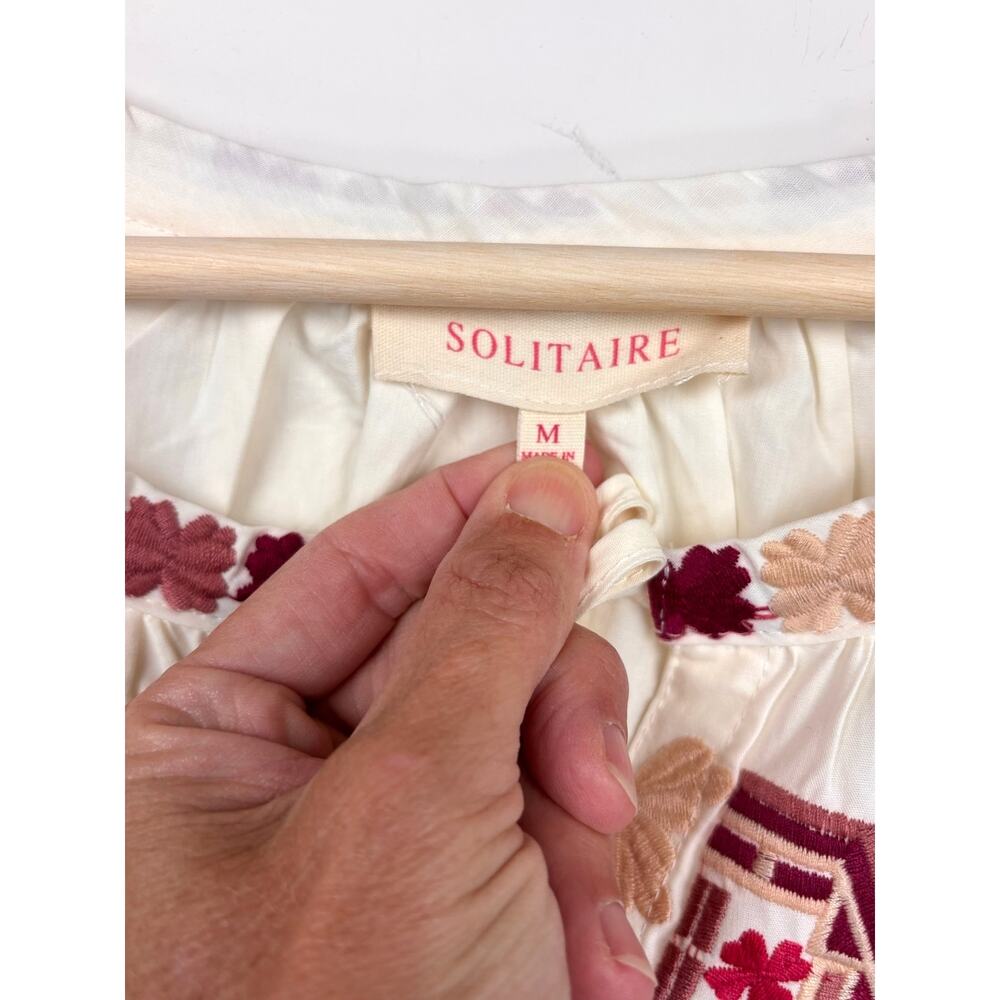 🤍 Solitaire Embroidered Peasant Blouse | M | Cream Multi - Picture 7 of 11